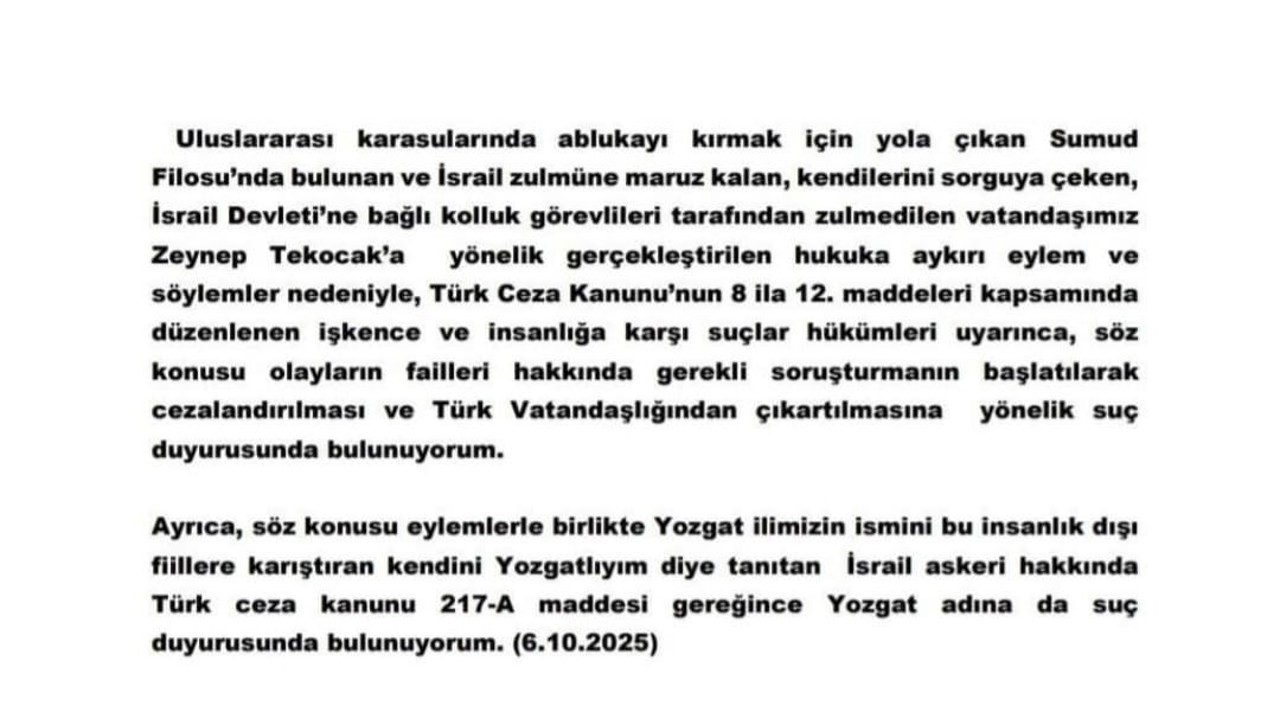AK Partili Şahan, ’Yozgatlıyım’ diyen İsrail askeri hakkında suç duyurusunda bulundu
