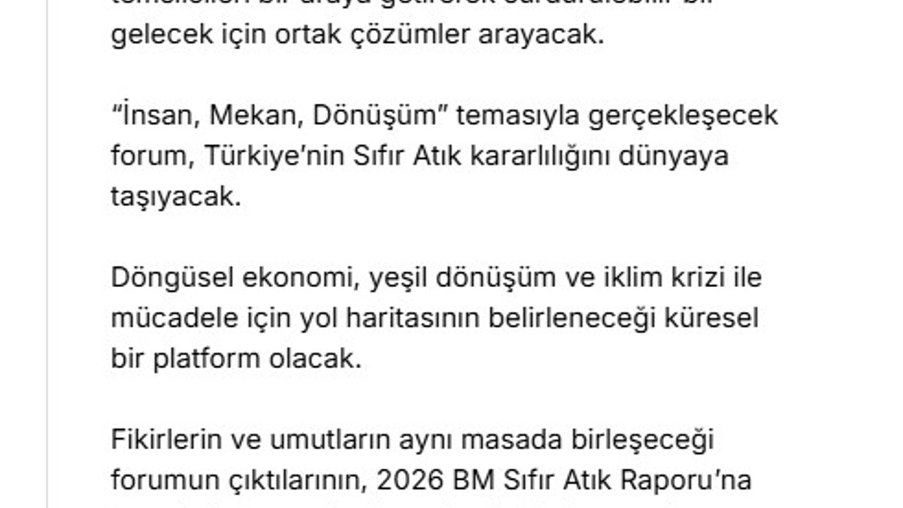 Emine Erdoğan’dan "Sıfır Atık Forumu" paylaşımı:
