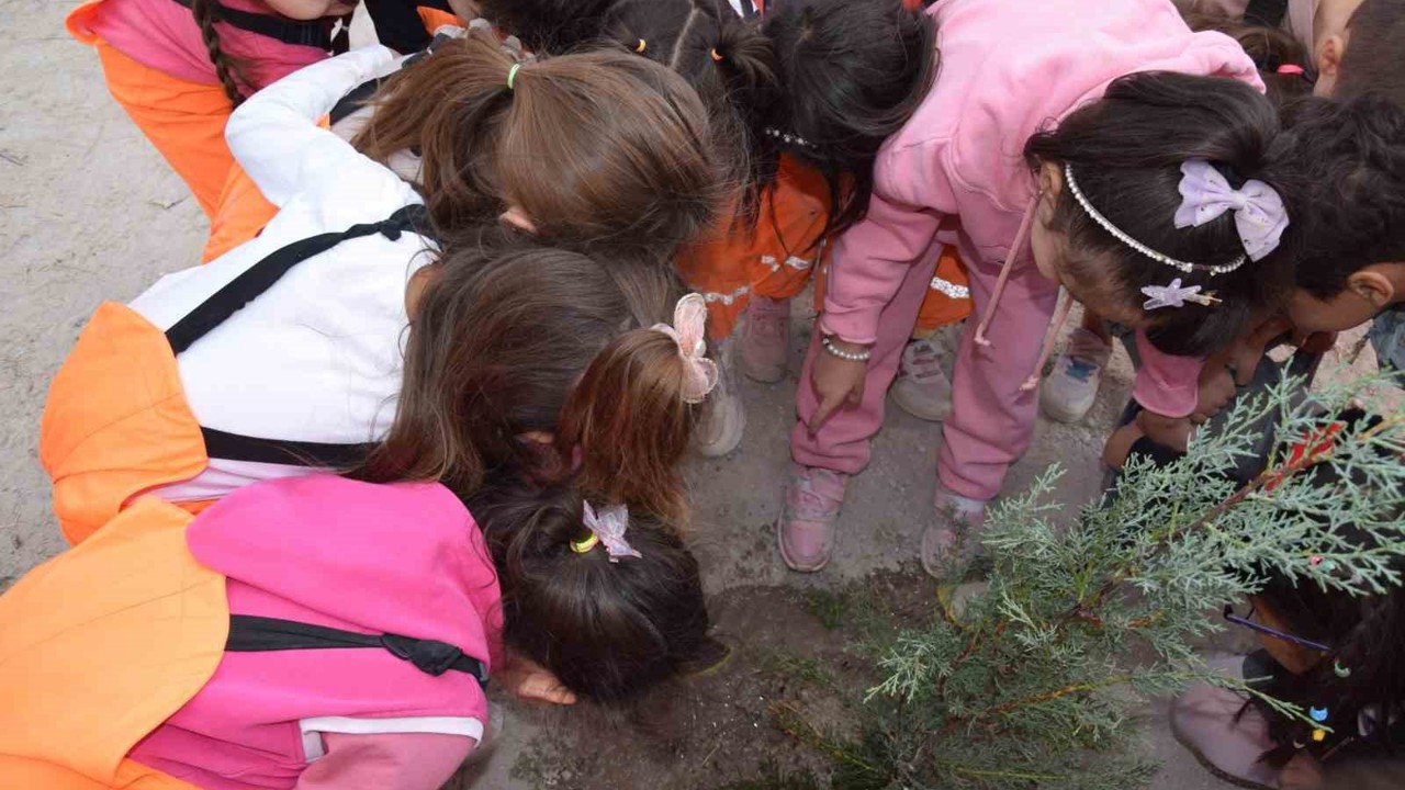 Karapınar’da minikler yeşil çevre için fidan dikti
