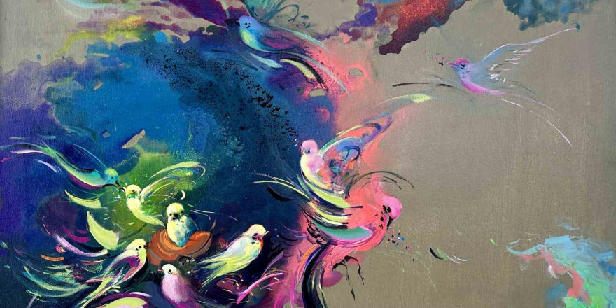 Kuşların şarkısında renkler temalı resim sergisi