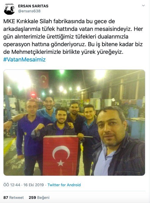 Savunma sanayi emekçilerinden Mehmetçiğe destek
