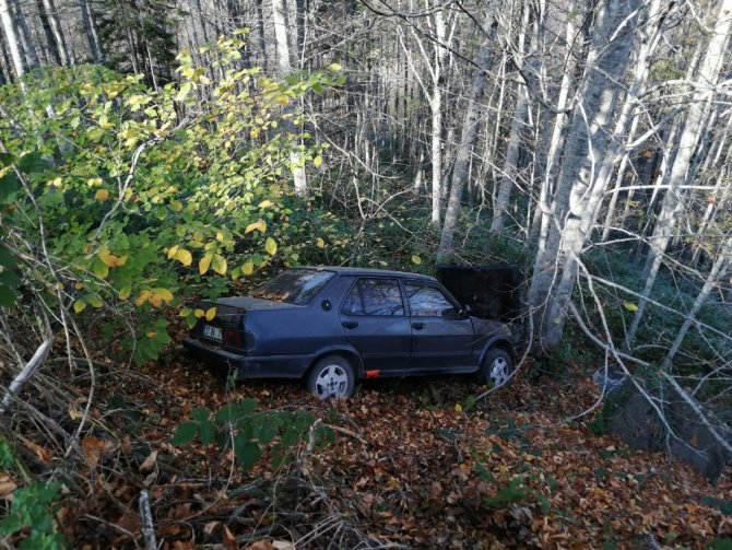 Ormanlık alana uçan otomobil ağaçlara takıldı: 3 yaralı
