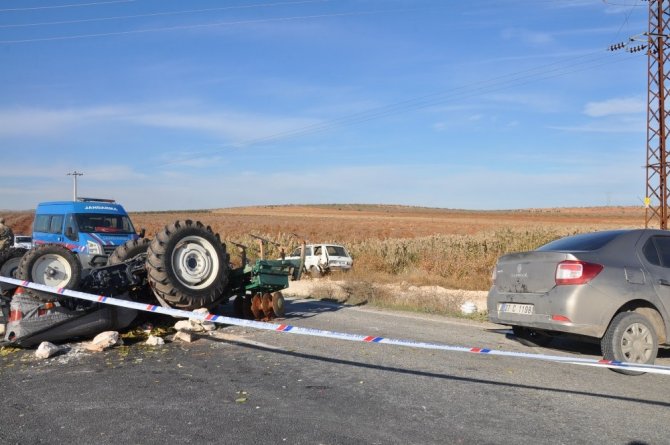 Zincirleme kazada traktör takla attı: 1 yaralı