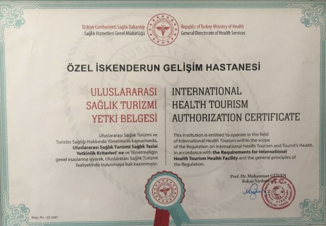 İskenderun Özel Gelişim Hastanesi "Sağlık Turizmi Yetki Belgesi" aldı