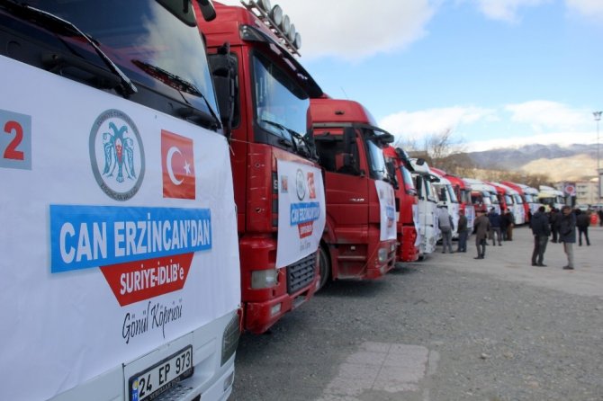 Erzincan’dan İdlib’e 20 tır yardım malzemesi gönderildi