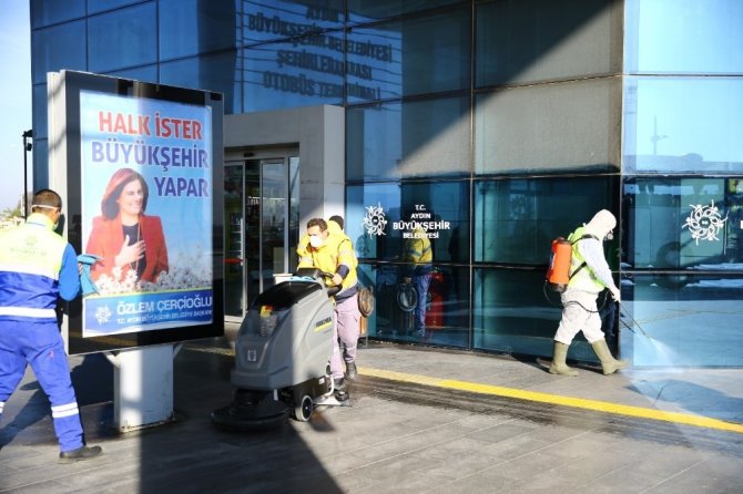 Aydın’da otobüs terminalleri dezenfekte edildi